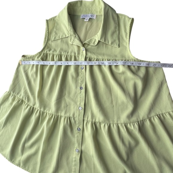 She +Sky Lime Green Tiered‎ Babydoll Boho Sleeveless Button Front Blouse Size L - Picture 6 of 8